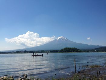 Scenic view of lake against cloudy sky