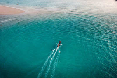 High angle view of man swimming in sea