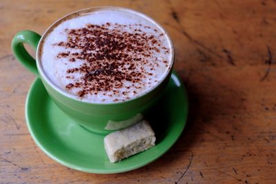 High angle view of coffee on table