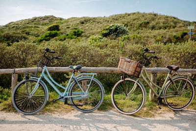 Bicycle parked on field