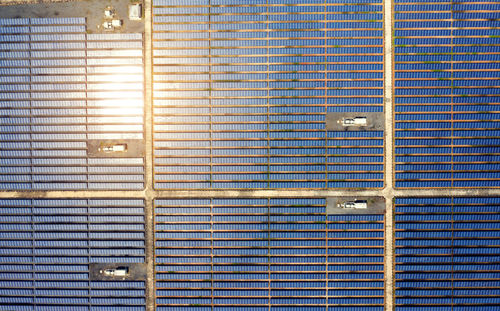 Solar cell energy farm. high angle view of solar panels on an energy farm. 