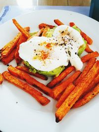 Close-up of breakfast served in plate