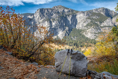 Scenic view of rocky mountains during autumn