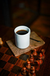 Close-up of coffee cup on table