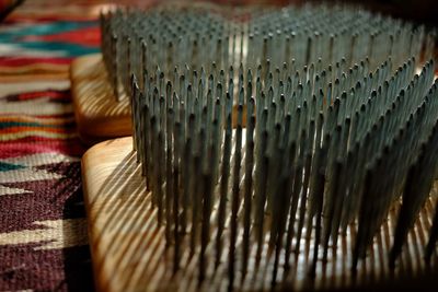 Close-up of metal table