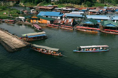 High angle view of boats in river