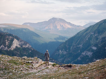 Rear view of man looking at mountains