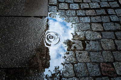 High angle view of puddle on wet street