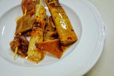 High angle view of serving food in plate