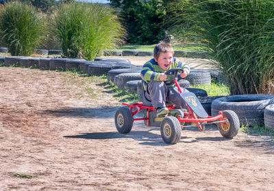 Side view of man exercising in park