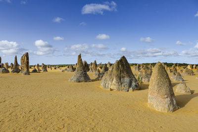 Panoramic view of rocks on beach against sky