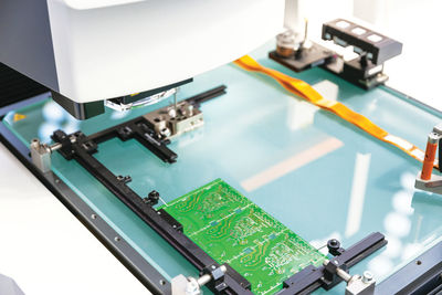 Printed circuit board during production process. electronics manufacturing.