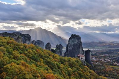 Scenic view of mountains against cloudy sky