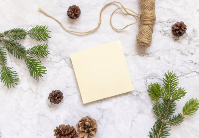 High angle view of christmas decoration on table