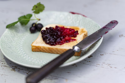 Close up shot of a toast with the delicious currant jam