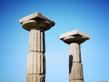 Low angle view of built structure against clear blue sky