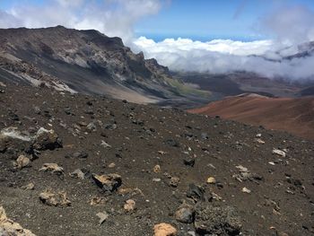 Scenic view of volcanic landscape against sky