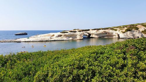 Scenic view of sea against clear sky