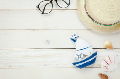 High angle view of hat on table