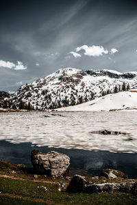 Scenic view of snowcapped mountains against sky