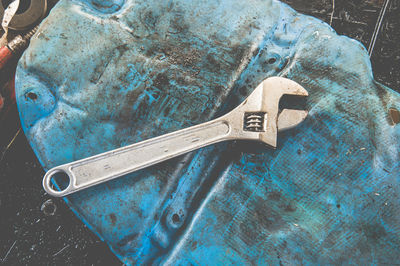 Close-up of metallic wrench