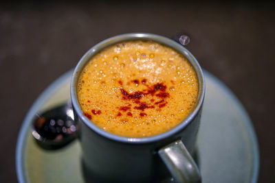 High angle view of coffee on table