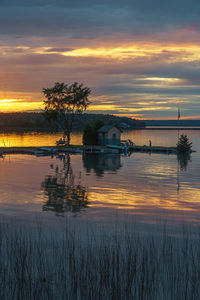 Scenic view of lake against sky during sunset