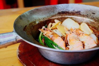 Close-up of shrimps in container