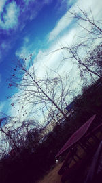 Bare trees against cloudy sky