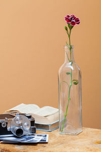 Close-up of flower in container on table