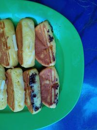 High angle view of breakfast on table