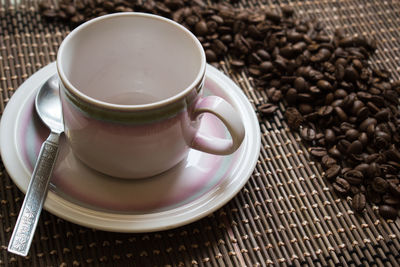 Close-up of coffee cup on table