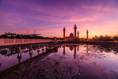 View of mosque at sunset