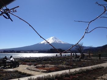 Scenic view of mountains against sky during winter