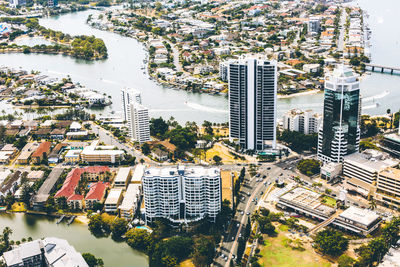 High angle view of cityscape against sky