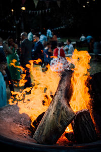 Close-up of bonfire during party