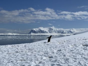 Scenic view of snow covered mountains against sky