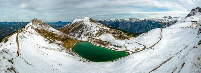 Scenic view of snowcapped mountains against sky