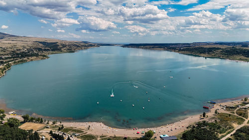 Nice aerial view of tbilisi sea with blue clouds. travel in georgia