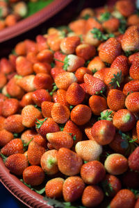 High angle view of strawberries