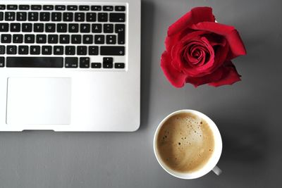 High angle view of coffee on table