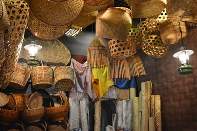 Clothes hanging for sale in market