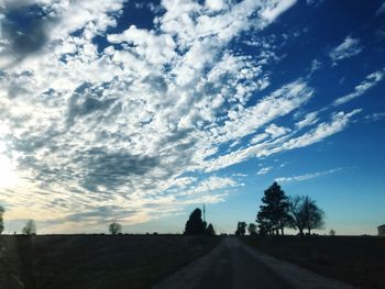 Road amidst trees against sky in city