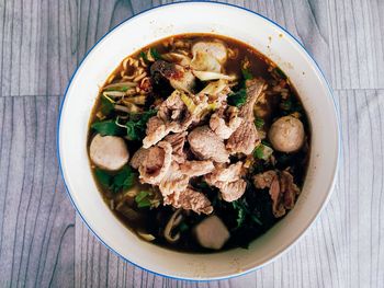 High angle view of food in bowl on table