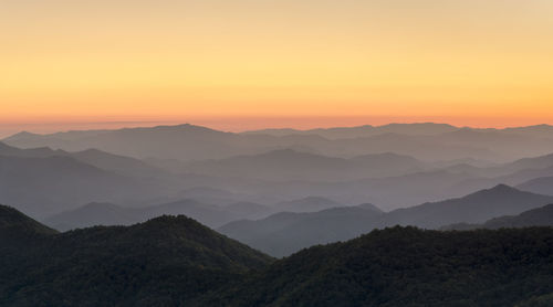 Blue ridge mountains from the blue ridge parkway at sunset, north carolina, united states