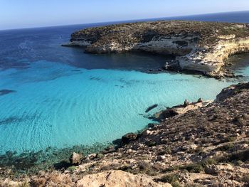 High angle view of rocks on beach