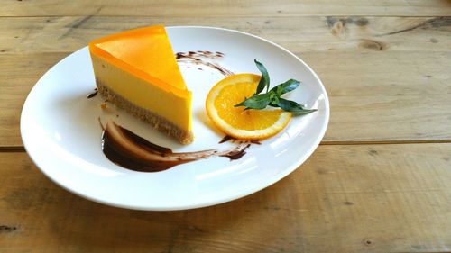 High angle view of dessert served on table