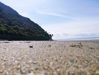 Surface level of beach against sky