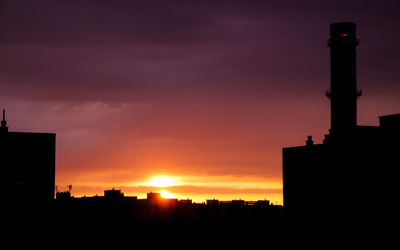 Silhouette buildings against sky during sunset