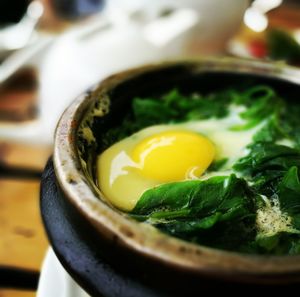 Close-up of served soup in bowl